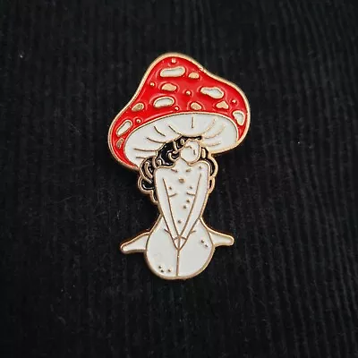 Hippie Red Mushroom Lady Enamel Pin Brooch 1  1/2 • $14.82