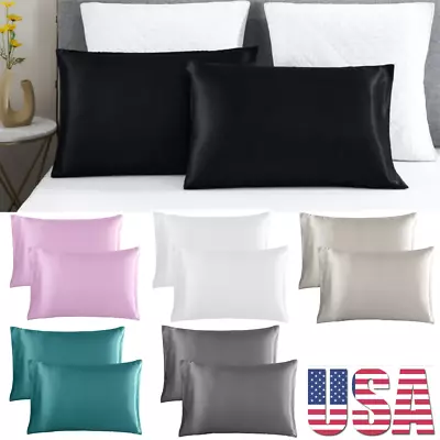 2 PACK Luxurious Satin Silk Pillowcase Soft Bedding Queen King Size Pillow Cover • $13.32