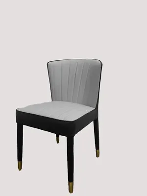 Modern Design PU Leather Dining Chair Stripe Style Wooden Leg Light Grey Color • $2049