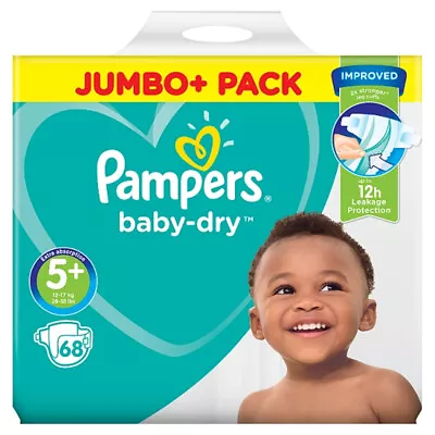 Baby Dry Size 5+ (Junior+) 12-17kg Jumbo Pack (68 Nappies) • $44.95