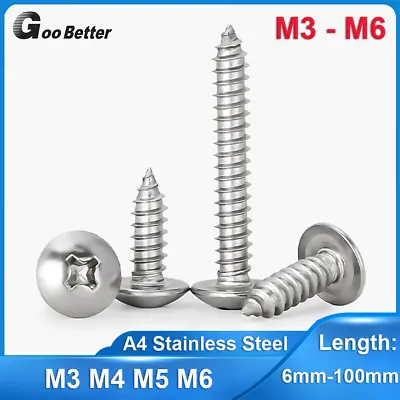 M3 M4 M5 M6 Pan Head Self Tapping Screws A4 Stainless Steel Phillips Tappers • £2.03