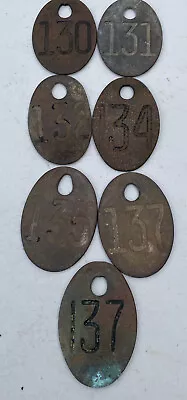 Vintage Antique Numbered Brass Metal Cow Tag Lot Of 7 Unpolished • $110