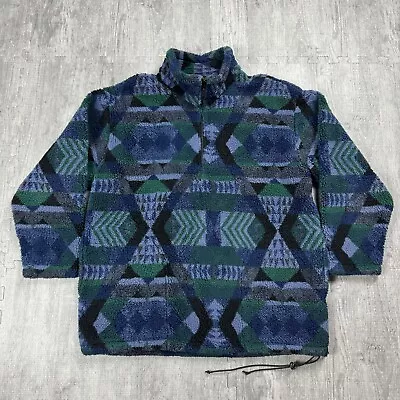 Vtg Eastern Mountain Sports Ems Deep Pile Patterned Fleece 1/4 Zip Sz M Usa Made • $74.99