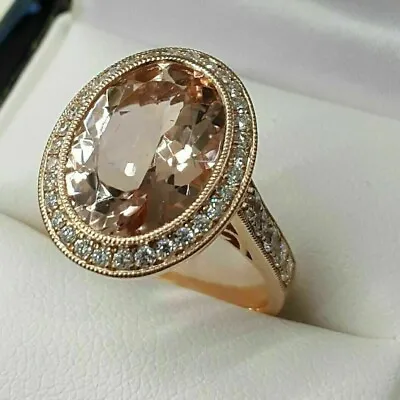 3.00 Ct Oval Cut Lab-Created Morganite Engagement Ring 14K Rose Gold Plated • $279.99