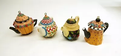 Lot Of 4 Vintage Mary Engelbreit Resin Mini Teapot Christmas Ornaments Pre-owned • $24