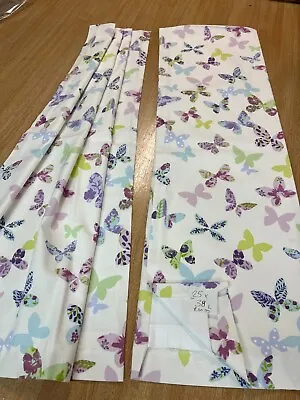 Stunning Ready Made Cotton Cream & Multi Butterflies Curtains 25 W X 38  D • £30.99