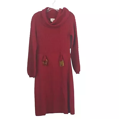 MILLY Sweater Dress Size M Turtleneck Belted Red Wool Knit Midi Long Sleeves • $55.30