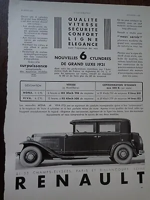 RENAULT NOVA And VIVA STELLA 87 + SOUBRIER Furniture Pub Paper ILLUSTRATION 1931 • $4.32