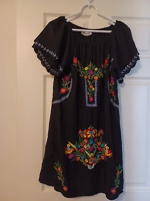 Back From Bali Womens Mexican Embroidered Dress Off The Shoulder Size Med. • $19.99