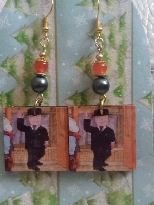 1970s Retro TV Mr Benn Design Wood Drop Earrings • £1.99