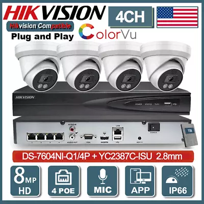 Hikvision DS-7604NI-Q1/4P 4CH 4POE NVR 8MP Full Color Mic Cameras System Kit Lot • $395.10