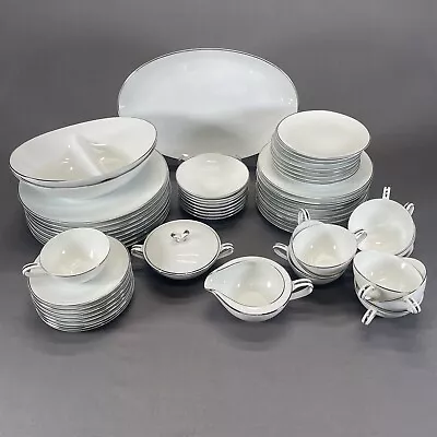 Vintage Noritake Colony 5932 Dinnerware Set White Platinum Trim 1958-1972 • $10.99