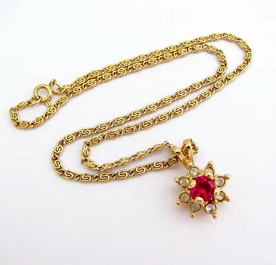 Vintage LIND 14k Gold Electroplate Ruby / Crystal Costume Jewelry Necklace • $8.99