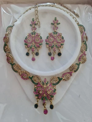 $24.96 • Buy CZ Necklace/Earrings Jewellery Set Bollywood Indian Jewellery