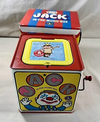 VTG 1968 Mattel JACK IN THE BOX Music Crank CLOWN Tin Toy W/ ORIGINAL BOX~WORKS! • $58.20