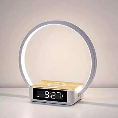 Bedside Table Lamp Touch Lamp With Alarm Clock With Wireless Charging Wakeup Lig • $49.35