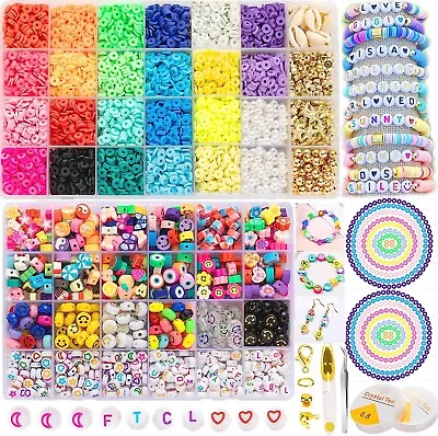 £15.99 • Buy 8500+ Pcs Clay Beads Bracelet Making Kit Round Flat Beads Polymer Clay Beads Set