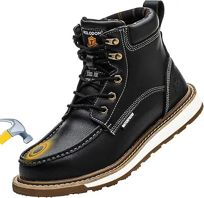 KELODON Waterproof Steel Toe Boots For Men-6  Leather Work Boots Safety Boots • $58.99