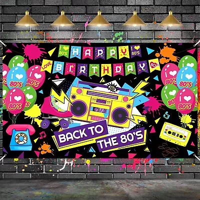 80's Birthday Party Decorations Extra Large Back To 80s Theme Banner Backdrop... • $20.31