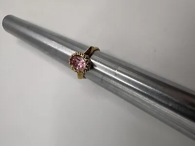 Vintage Gold Plate Pink Stone Ring Size 5 • $16