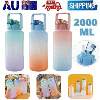 2L Water Bottle Motivational Drink Flask With Time Markings BPA Free Sport Gym • $12.99