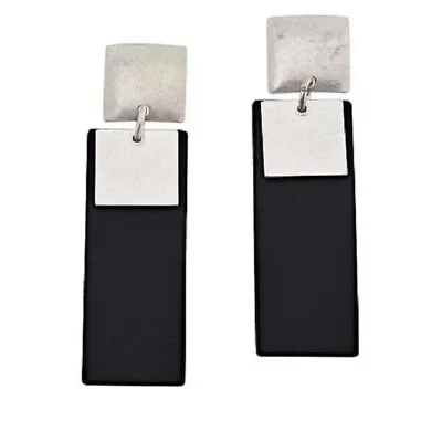 HSN Marla Wynne Silver-tone Black Rubber And Metal Linear Drop Earrings • $4.99