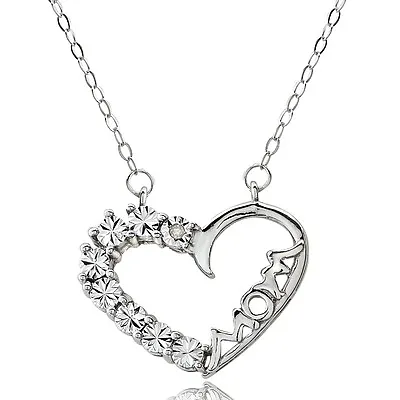 Sterling Silver Miracle Set Diamond Accent Mom Heart Necklace • $29.99