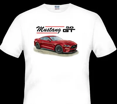 $36 • Buy 2018  2019  Ford  Mustang  Gt  5.0  White Tshirt (9 Car Colours) Big Fit  