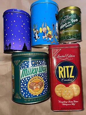 Lot Of 5 Vintage Tins. Milky Way Ritz M&M’s Boston’s Tea Brachs Bugs Nice • $19.95