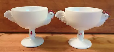 2 Vintage Milk Glass Hen Chicken Egg Cups • $14