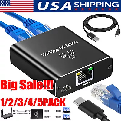 RJ45 Gigabit Ethernet Splitter 1000Mbps LAN Network Internet 1 To 2 Out Adapter • $10.39