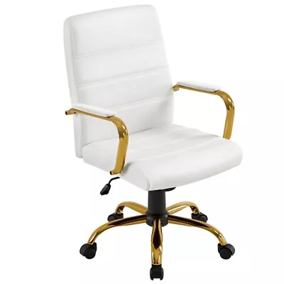 Mid-Back Executive Office Chair PU Leather Swivel Chair W/ Gold Leg White Seat • $99.99