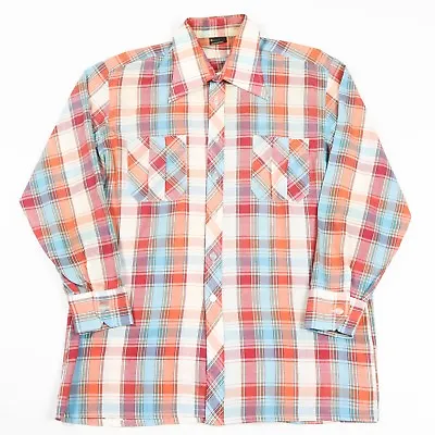 70s Vintage Big Collar Check Shirt | Men's M | Retro Plaid Dagger Seventies • £10