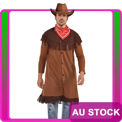 Mens Cowboy Western Costume Wild West Rodeo Gunslinger Texas Sheriff Outfit • £20.47