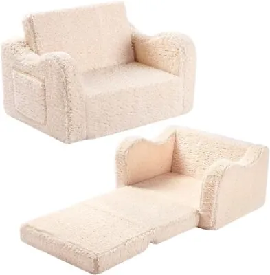 Kids Chairs For Toddler 2-in-1 Toddler Soft Sherpa Couch Fold Out Cream • $55.79