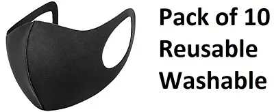 Reuseable Face Mask Washable Black Face Masks Pack Of 10 • £16.99