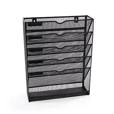 Metal Mesh Wall Mounted File Organiser Office Tray Magazine Rack 6 Tier M&W • £18.99