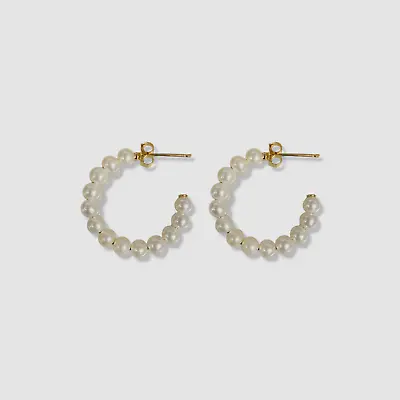 $355 Poppy Finch Women's 14k Yellow Gold Small Baby Pearl Hoop Earrings • $113.98
