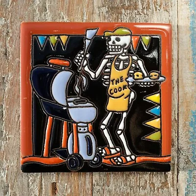 MEXICAN Relief TILE 10.5X10.5 CMS SKELETON BBQ COOK • £4.95