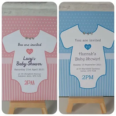 BABY SHOWER Announcement Personalised Handmade 10 Pack Invitations Baby Grow • £5