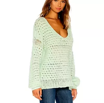 $45 • Buy Free People Crashing Waves Mint Green Over Sized Off Shoulder Sweater Sz Small