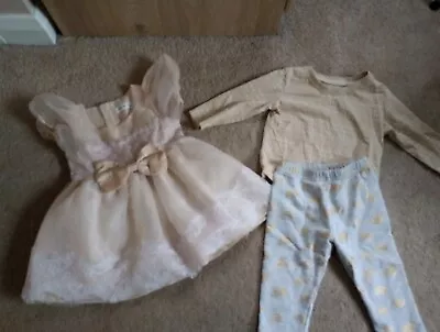 Baby Girls 9-12 Months Outfits Gold Rainbow Bow (3f) • £3.50