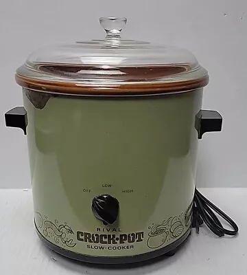 VTG 1970s Rival Crock Pot Slow Cooker 3.5 Qt Avocado Green Model 3100/2 Retro • $38.24