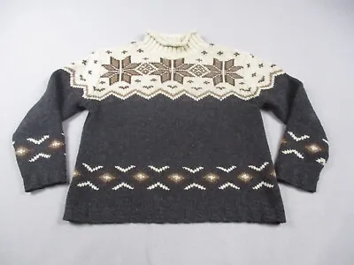 Eddie Bauer Sweater Womens Small Chunky Fair Isle Nordic Mock Neck Wool Vintage • $34.99