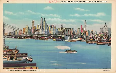 Vintage Postcard Brooklyn Bridge & New York City NY Skyline Long Ago* • $0.99