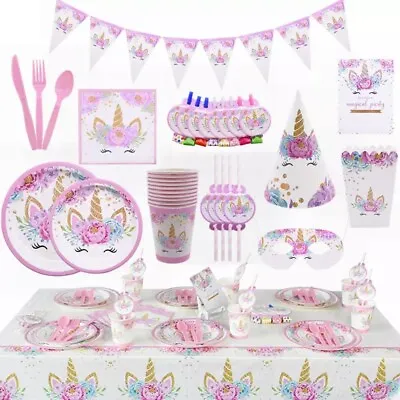 Unicorn Birthday Party Supplies Girls Children Tableware Decorations Balloons • £4.14