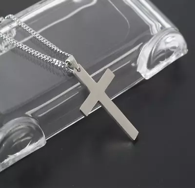 Cross Pendant Necklace Stainless Steel Plated Silver Gold Men Women Cuban Chain • $4.05