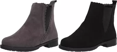 Muk Luks Womens Kiki Pull On Fashion Faux Suede Boots Black Grey 1000028 • $24.99