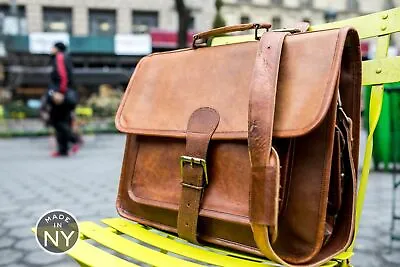 Large Leather Vintage Messenger Bag Saddle Men Shoulder Laptop Satchel Briefcase • $67.70