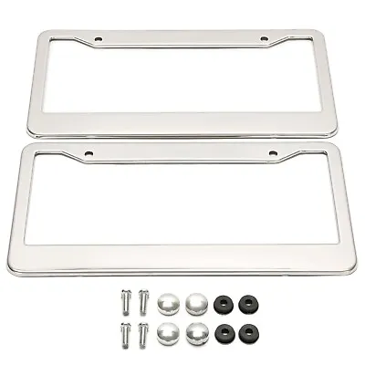 2PCS Chrome Stainless Steel Universal License Plate Frame Tag Cover + Screw Caps • $6.90